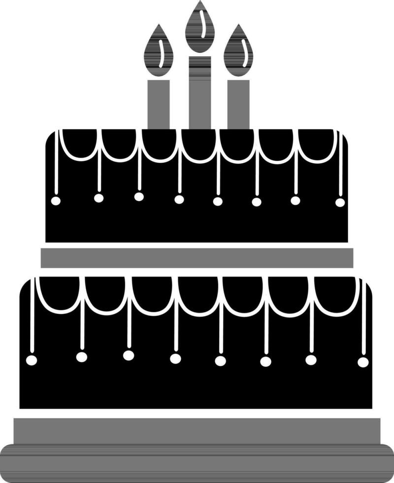 nero e bianca icona di torta con candele. vettore