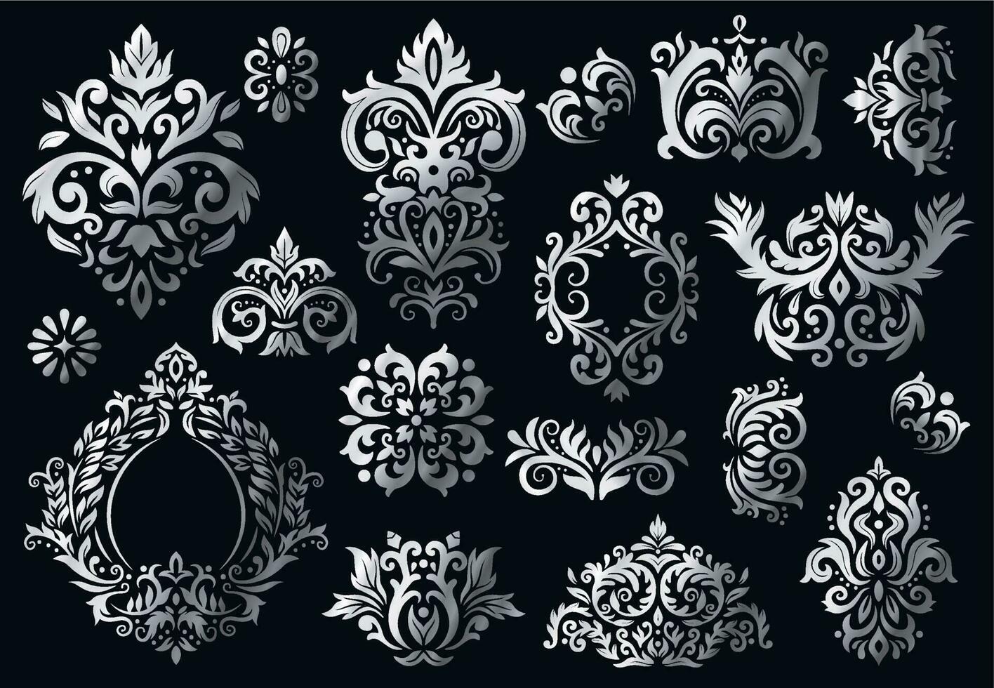 Vintage ▾ barocco ornamento. ornato floreale rametti modello, lusso damasco ornamenti e vittoriano saia damaschi modelli vettore impostato