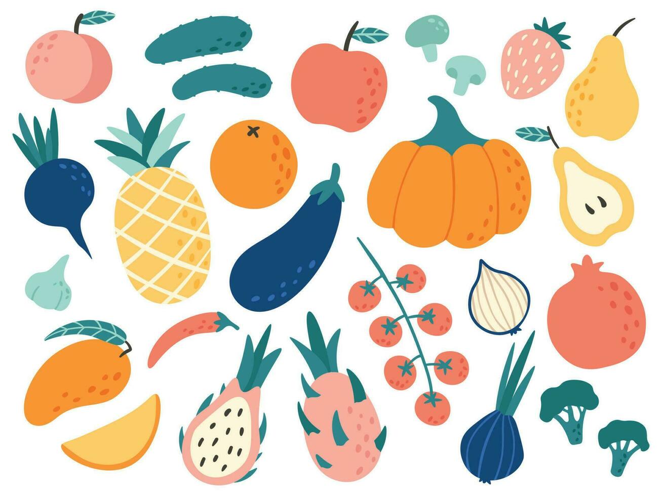 mano disegnato frutta e verdure. scarabocchio biologico cibo, vegano verdura cucina e scarabocchi vettore illustrazione impostato