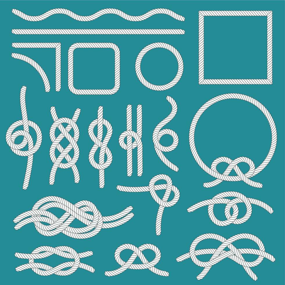 marino corda nodo. corde cornici, cordame nodi e decorativo cordone divisore isolato vettore impostato