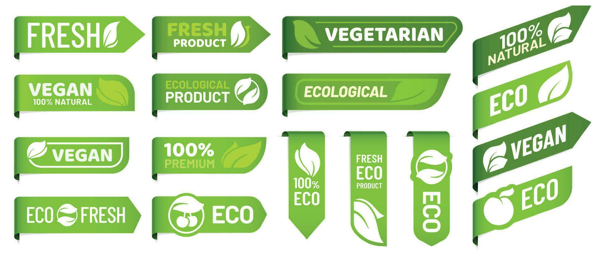 vegano marchio etichette. fresco vegetariano prodotti, eco biologico cibo e consigliato salutare Prodotto etichetta badge vettore impostato