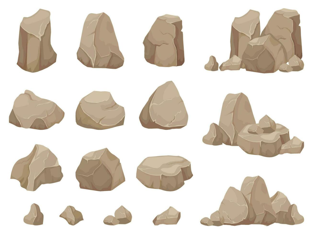 pietra roccia. pietre masso, ghiaia macerie e mucchio di rocce cartone animato isolato vettore impostato