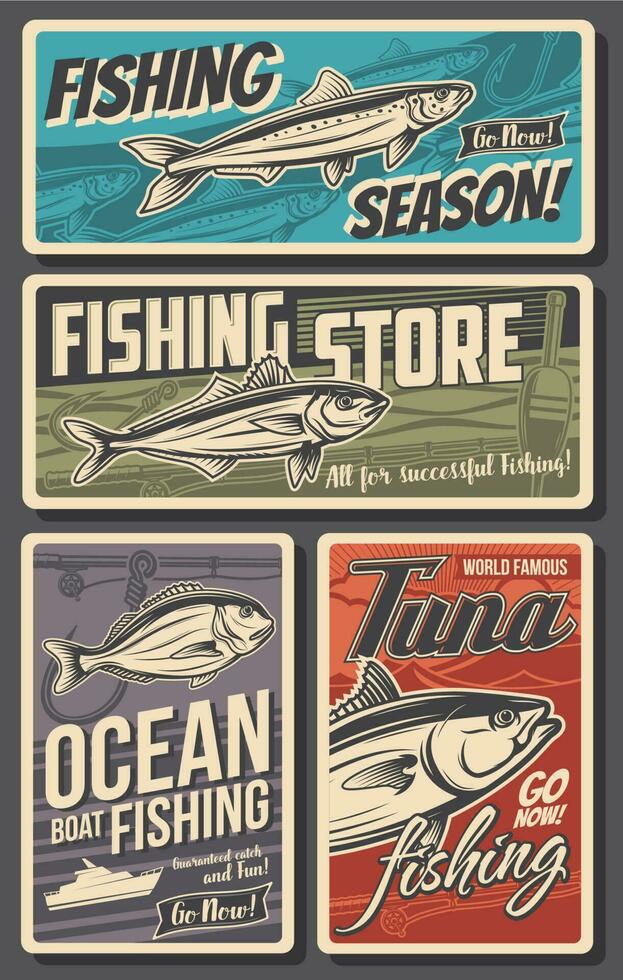 pesca retrò striscioni, vettore Vintage ▾ carte impostato