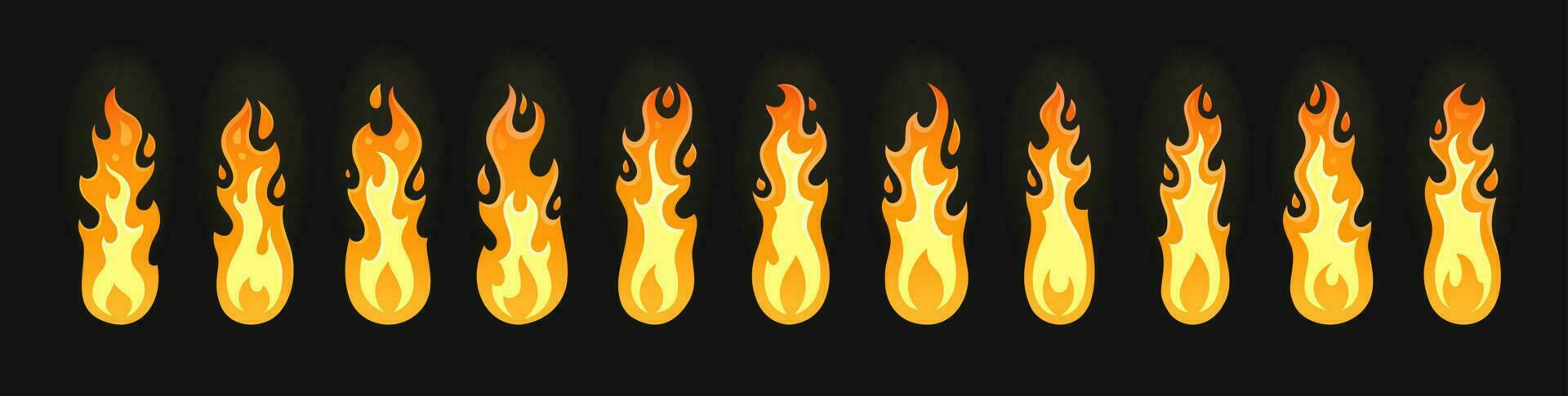 cartone animato fuoco fiamma folletto animazione, falò bruciare vettore