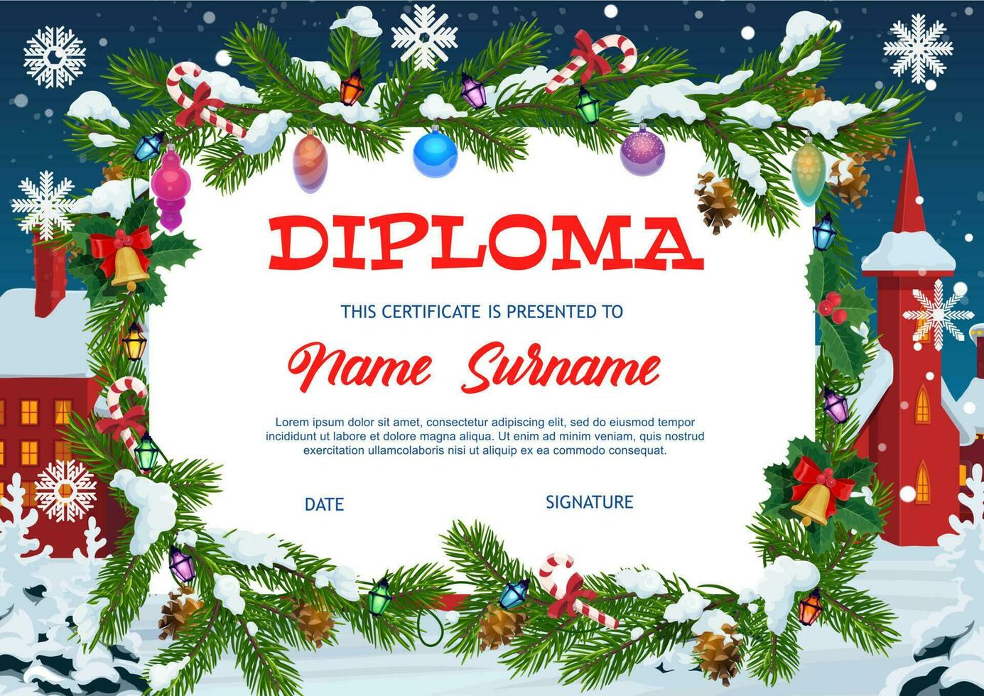 bambini diploma formazione scolastica, Natale regalo certificato vettore