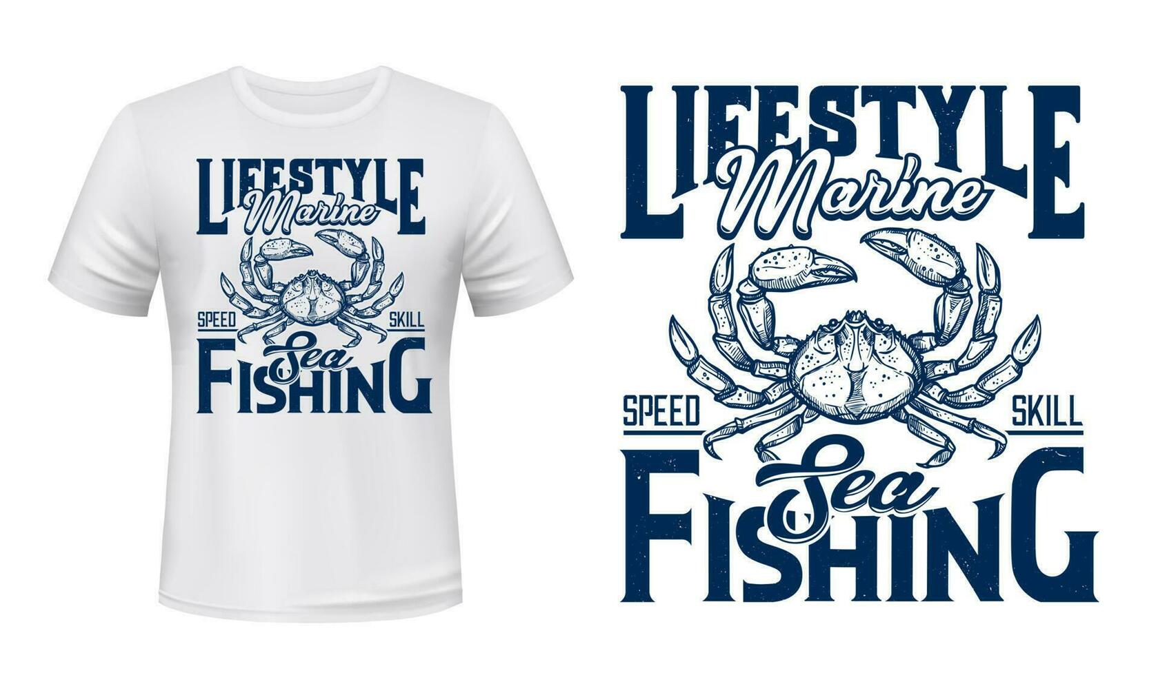 Granchio maglietta Stampa modello, mare e oceano pesca vettore