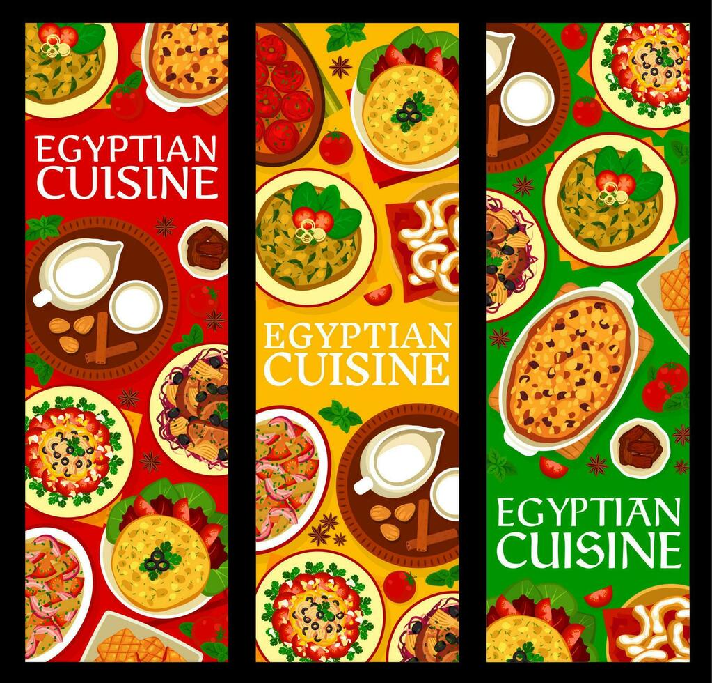 egiziano cucina cibo striscioni, Egitto piatti menù vettore