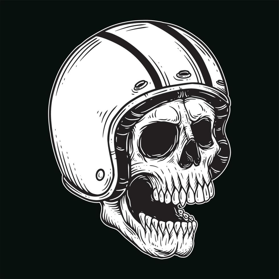 buio arte cranio ciclista uomo viso bikers retrò Vintage ▾ tatuaggio casco motociclo costume illustrazione vettore