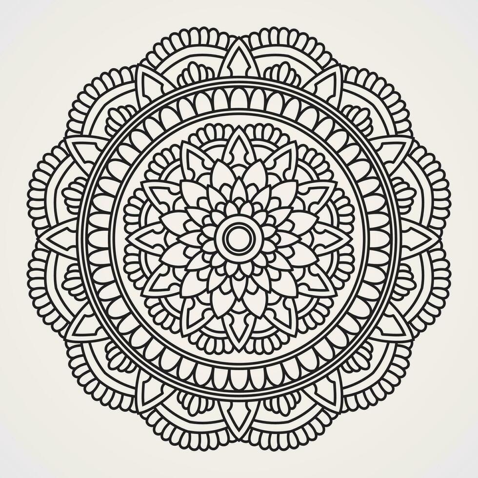 circolare mandala con petali accanto esso. adatto per henné, tatuaggi, colorazione libri vettore