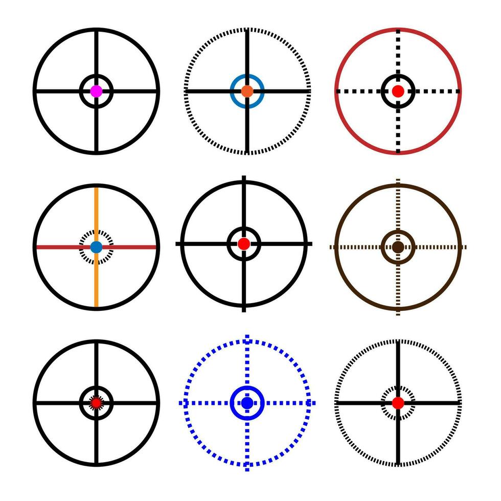 impostato di bersaglio scopo icone. impostato di vista pistola vettore icona. moderno bersaglio illustrazione di mirino simbolo per ragnatela design.