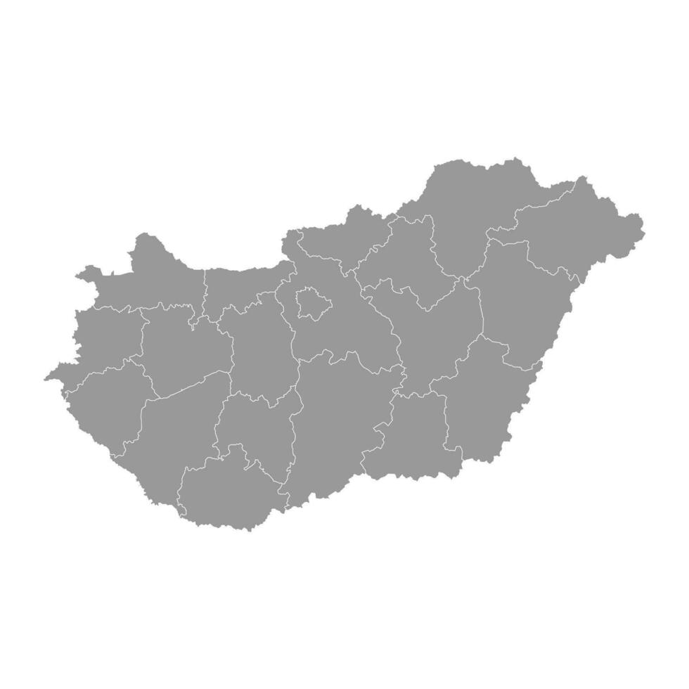 Ungheria grigio carta geografica con amministrativo quartieri. vettore illustrazione.