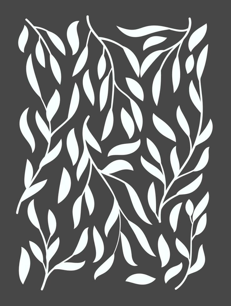 astratto botanico arte sfondo vettore. naturale mano disegnato modello design con bianca foglie, rami. semplice contemporaneo stile illustrato design per tessuto, Stampa, coperchio, striscione, sfondo. vettore