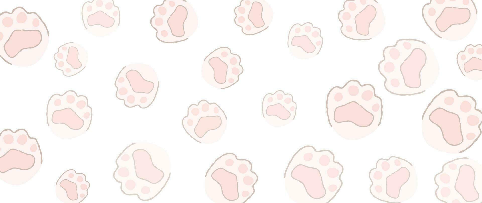 carino rosa zampa impronte sfondo vettore. mano disegnato animale, animale domestico, gatto zampa silhouette modello, gattino, cucciolo a passeggio. orme illustrazione design per tessuto, decorativo, etichetta, sfondo, bambini vettore
