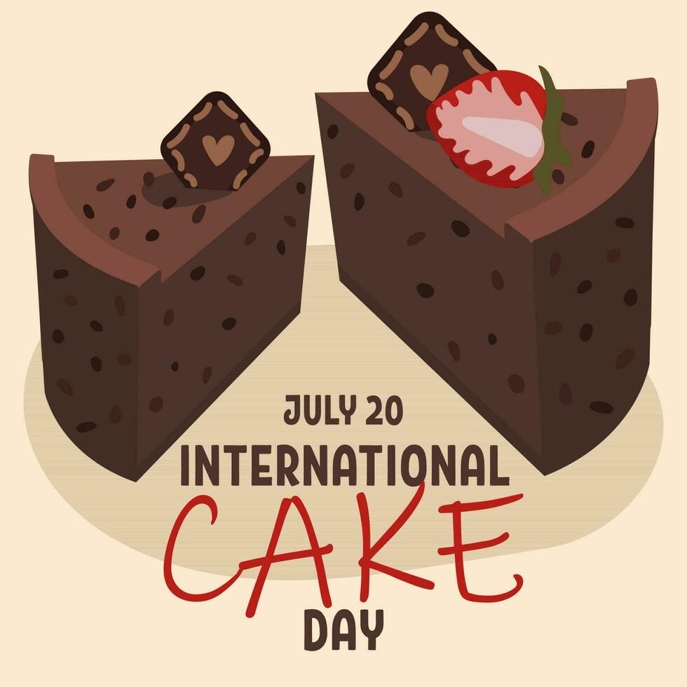 internazionale torta giorno, cioccolato naturale fetta torta con fragole su luce. il allegro vacanza è celebre su luglio 20. vettore modello per tipografico manifesto, striscione, volantini, adesivi, magliette