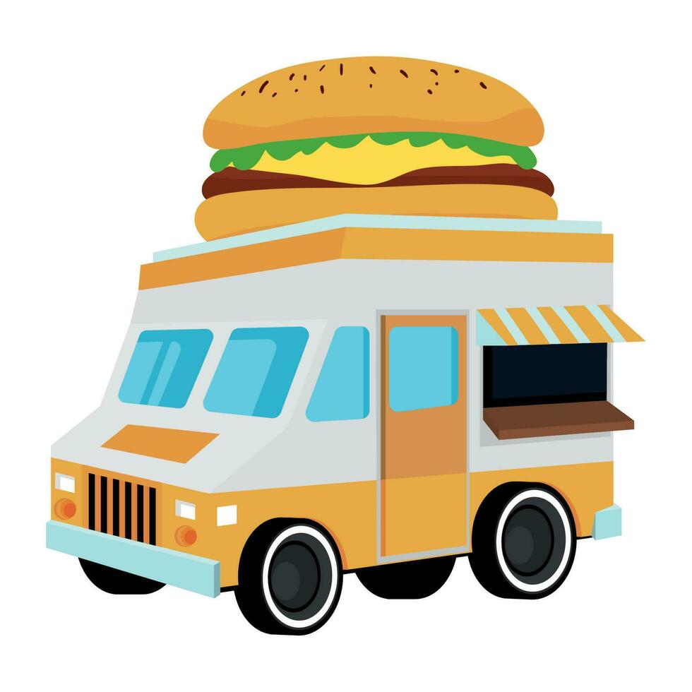 cibo camion di hamburger icona bianca sfondo vettore