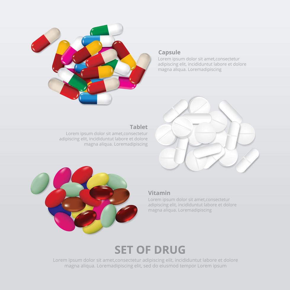set di droga 3 gruppo illustrazione vettoriale realistico