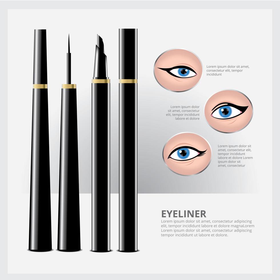 confezione di eyeliner con tipi di trucco per gli occhi vettore