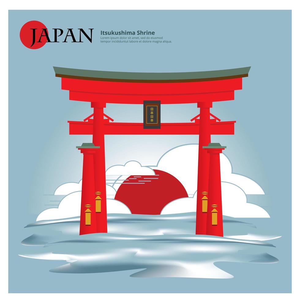 illustrazione di vettore del punto di riferimento del Giappone e delle attrazioni di viaggio del santuario di itsukushima