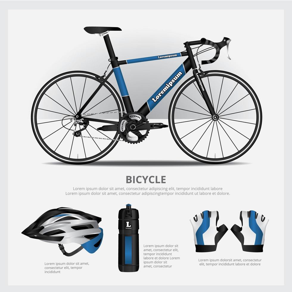 bicicletta con set di illustrazione vettoriale accessorio