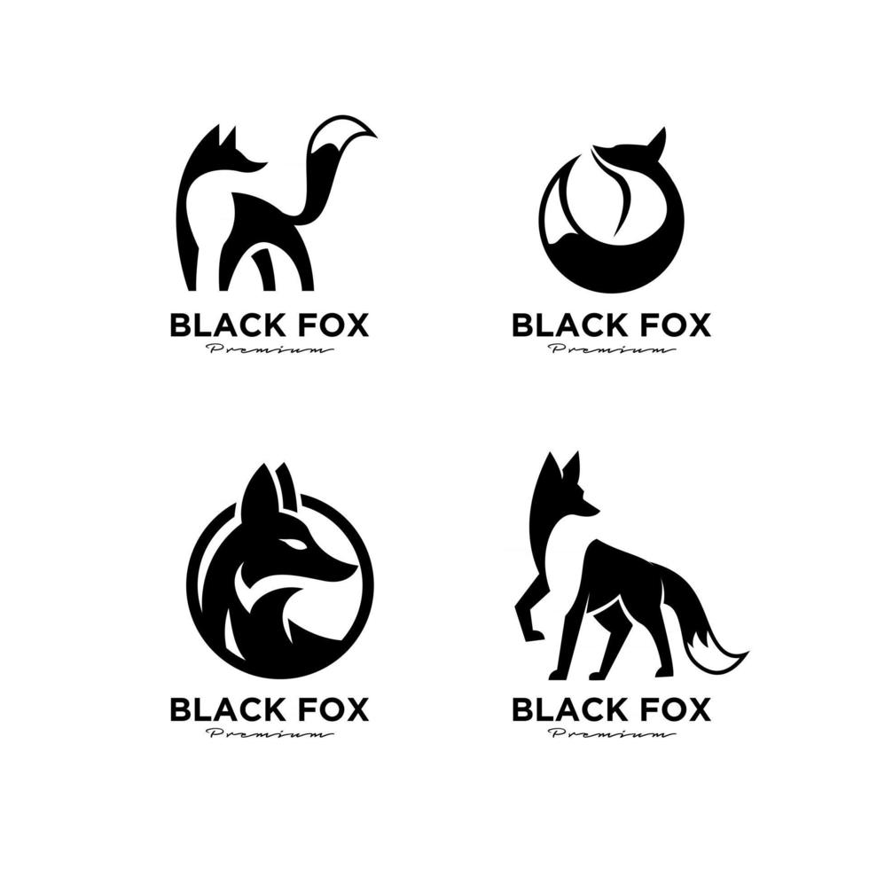 premium set collection logo design of black fox silhouette animal mascot logo template vector illustration