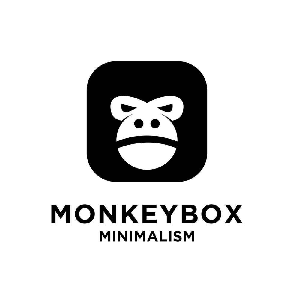 progettazione dell'illustrazione dell'icona di logo di vettore della testa della scatola della scimmia nera di minimalismo premium
