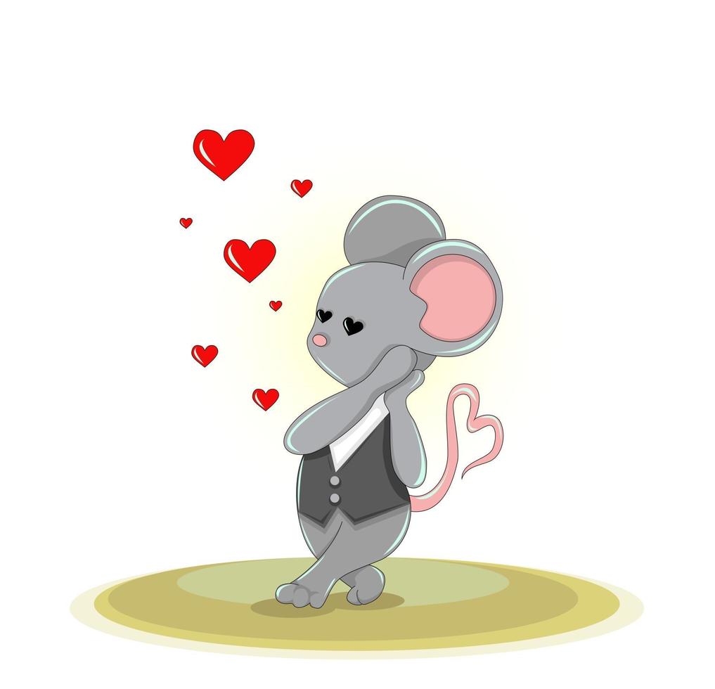 immagine vettoriale di un topo innamorato tra i cuori