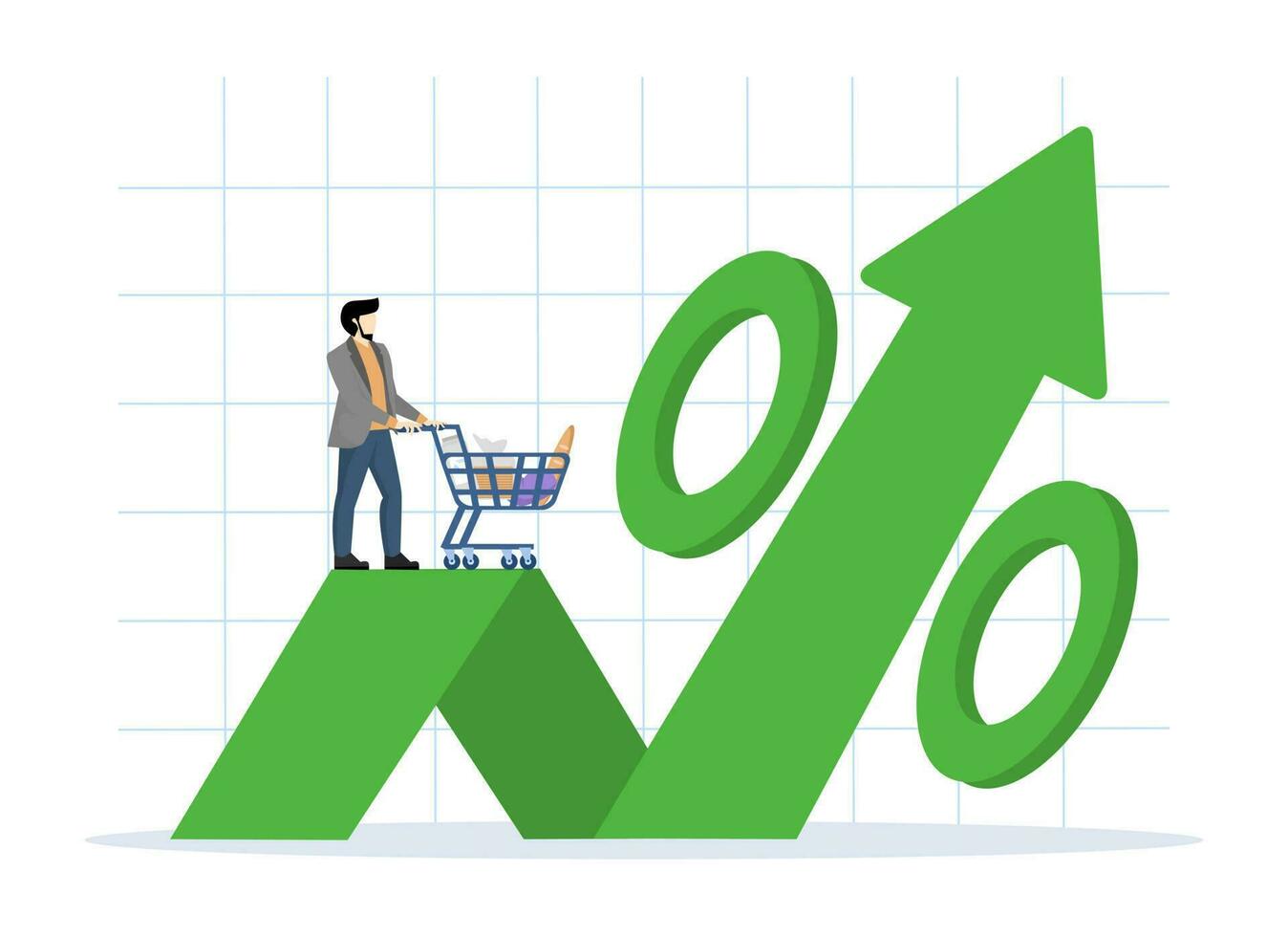 cibo prezzo inflazione. urto su economico crescita. cibo prezzi salita. merce e consumatore merce prezzi rosa dovuto per crescente inflazione. piatto vettore illustrazione su un' bianca sfondo.