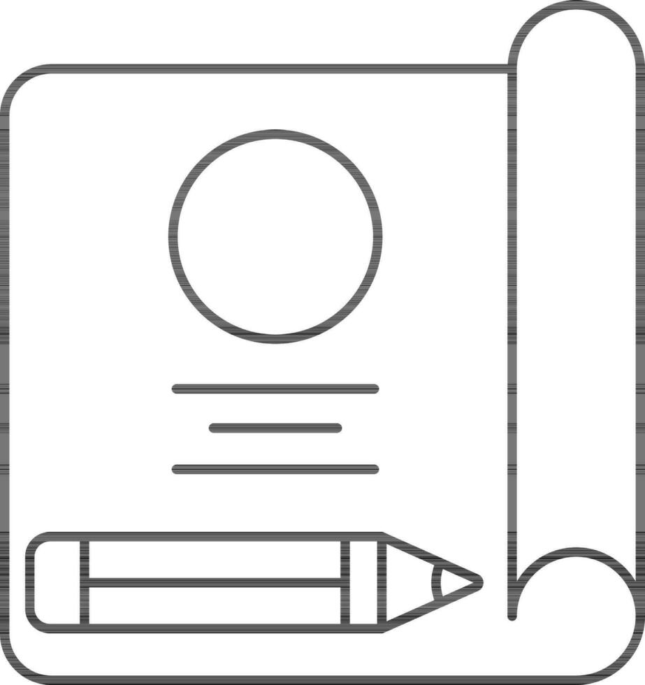 linea arte illustrazione di matita con cerchio disegnare su carta icona. vettore