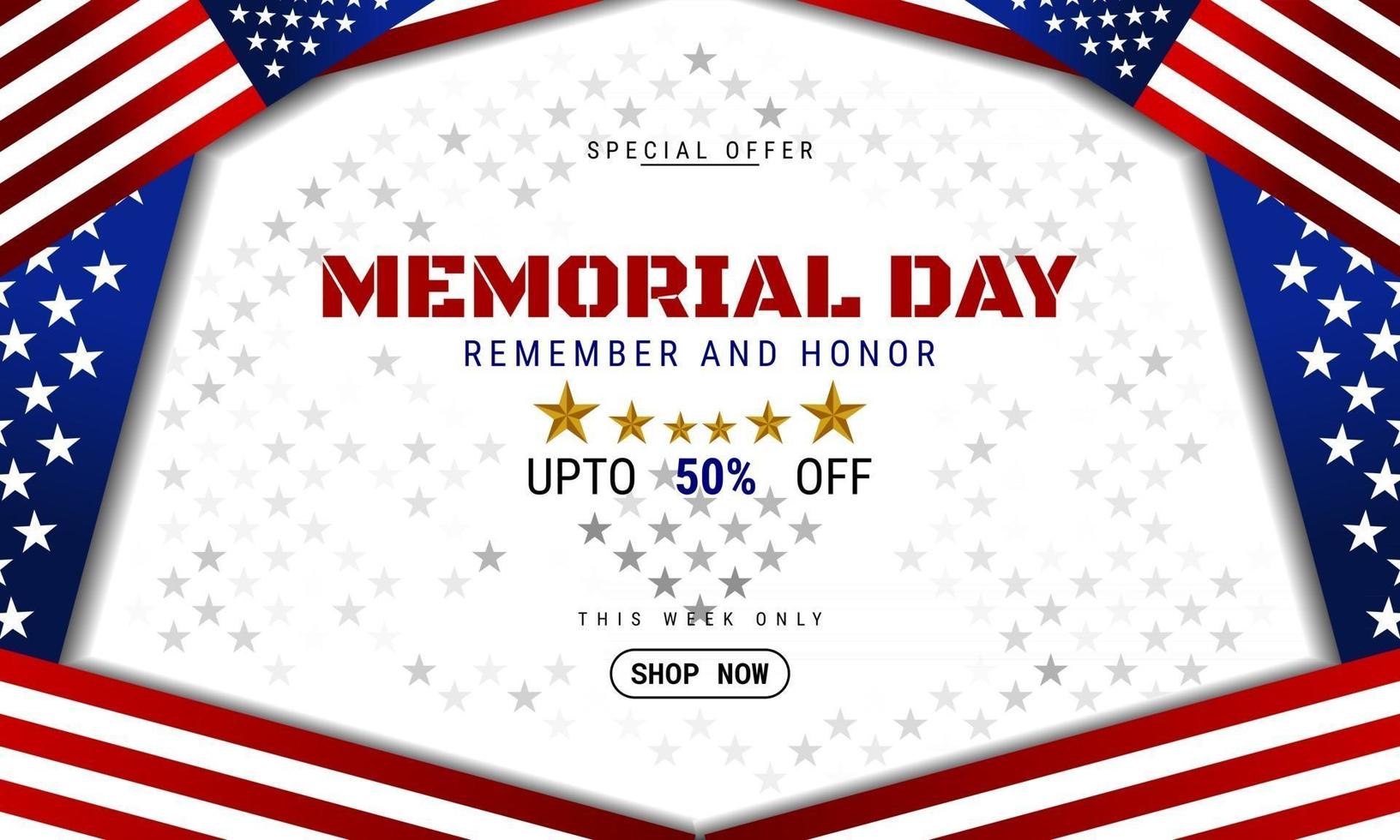 modello di banner pubblicitario di promozione di vendita di offerta speciale di sfondo del memorial day vettore