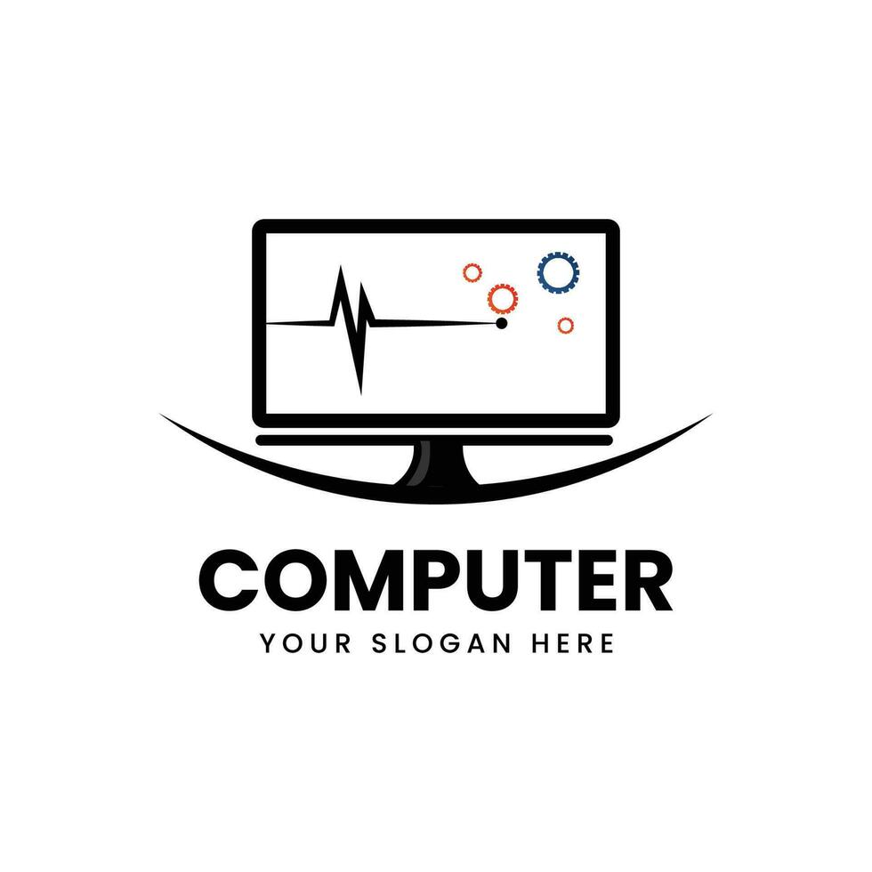 modello di logo di riparazione del computer. disegno vettoriale di sviluppo software. logotipo del servizio desktop