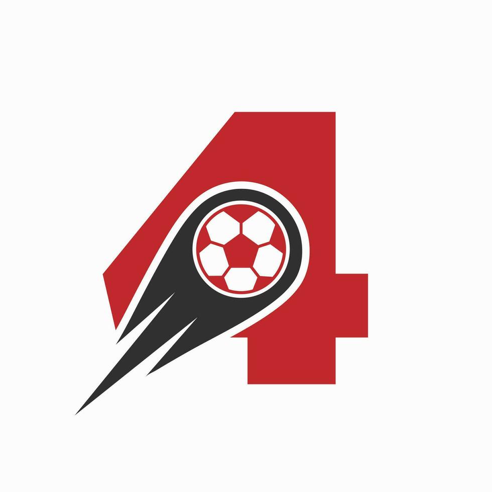 lettera 4 calcio logo concetto con in movimento calcio icona. calcio logo modello vettore