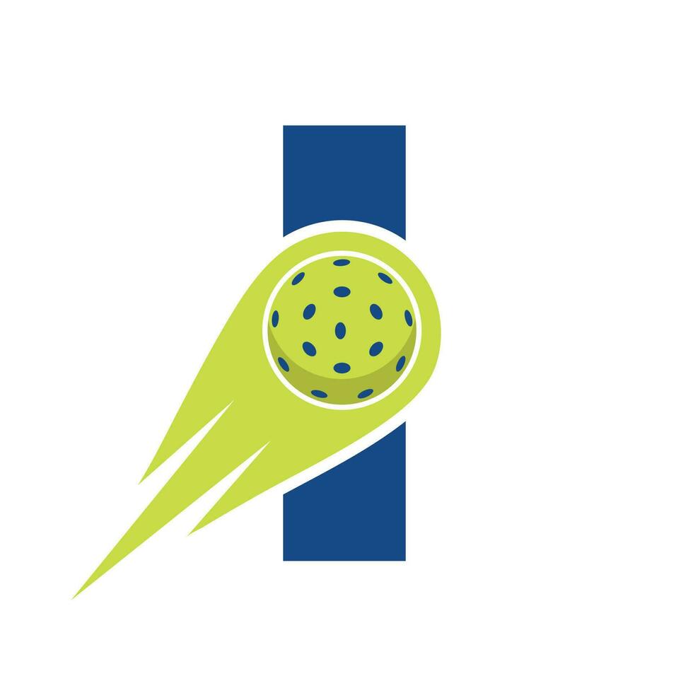 iniziale lettera io pickleball logo concetto con in movimento pickleball simbolo. salamoia palla logotipo vettore modello