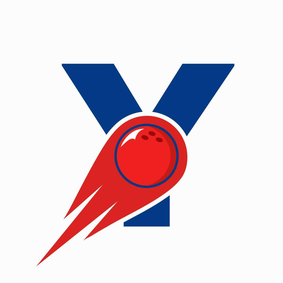 lettera y bowling logo. bowling palla simbolo con rosso in movimento palla icona vettore