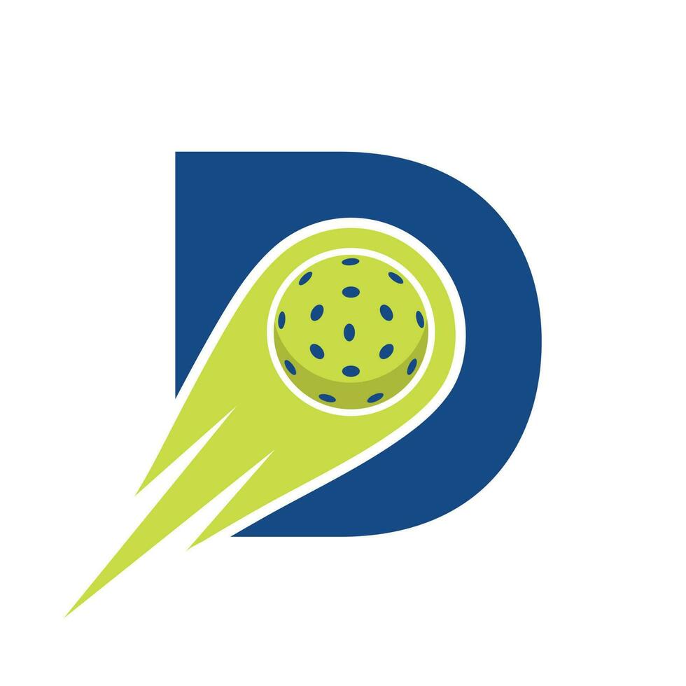 iniziale lettera d pickleball logo concetto con in movimento pickleball simbolo. salamoia palla logotipo vettore modello
