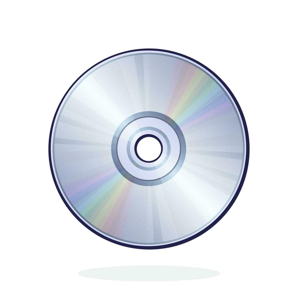 cartone animato illustrazione di compatto disco con arcobaleno riflessione. ottico laser disco. moderno Conservazione di digitale informazione. CD o DVD vettore