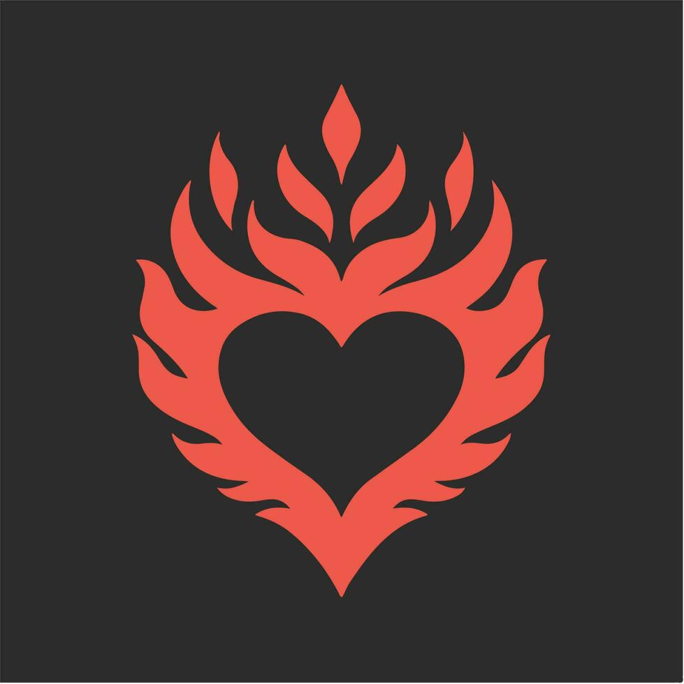 rosso fiammeggiante amore simbolo logo su nero sfondo. tribale decalcomania stampino tatuaggio design. piatto vettore illustrazione.