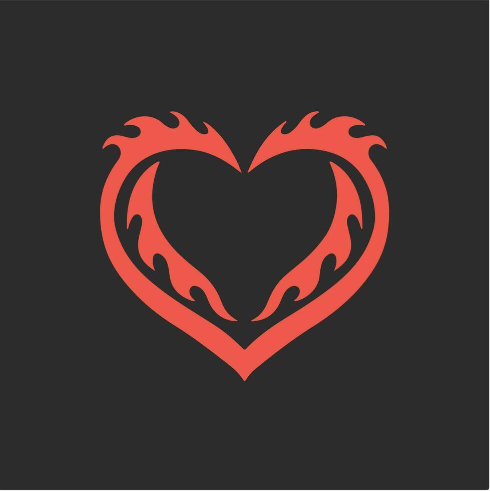 rosso fiammeggiante amore simbolo logo su nero sfondo. tribale decalcomania stampino tatuaggio design. piatto vettore illustrazione.