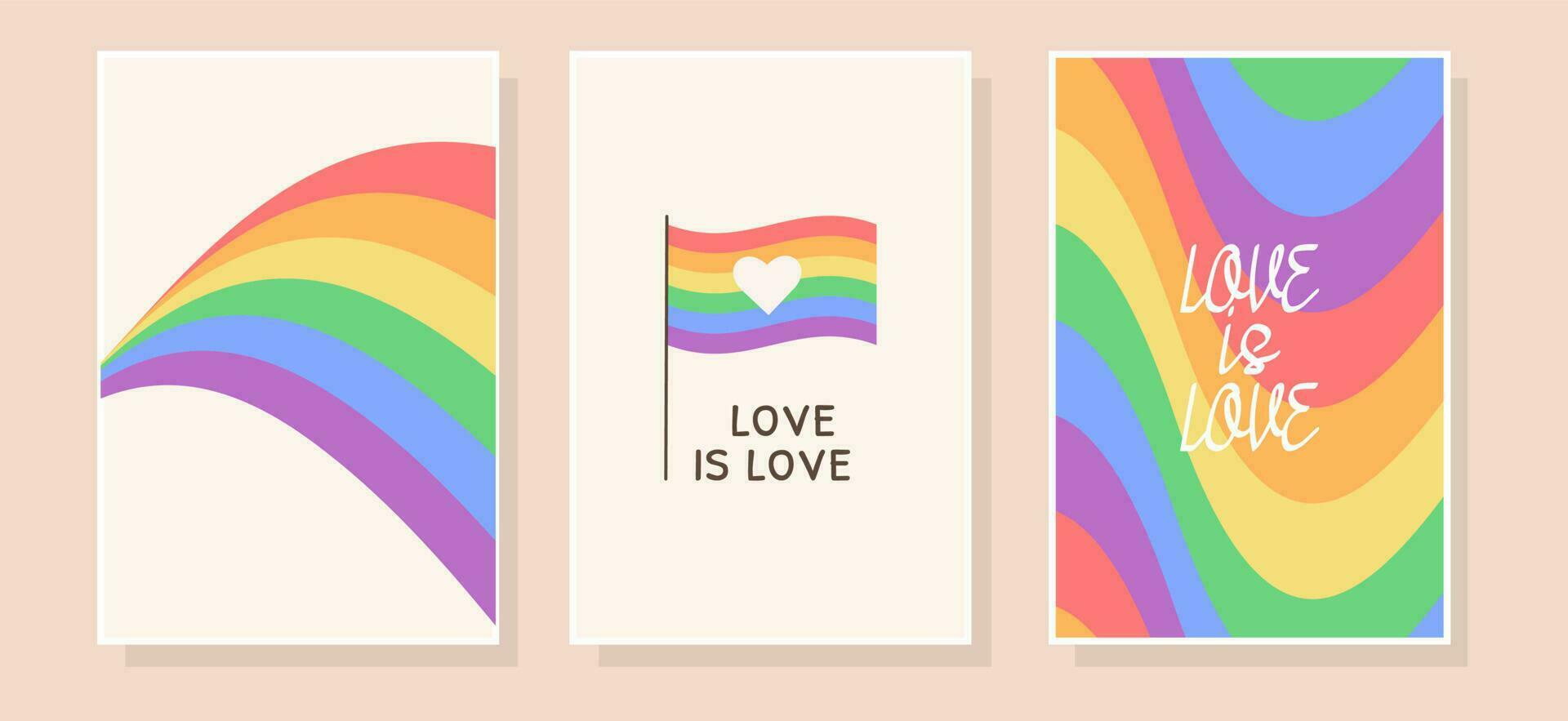carta collezione con LGBTQ Comunità simboli e orgoglio mese slogan e frasi. contento orgoglio celebrazione vettore