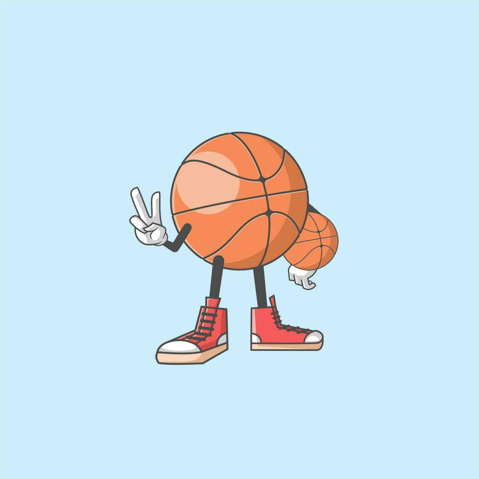 pallacanestro mascotte personaggio in piedi e hold il palla vettore illustrazione nel piatto stile utilizzando rosso scarpe. adatto per Stampa o creativo progetto