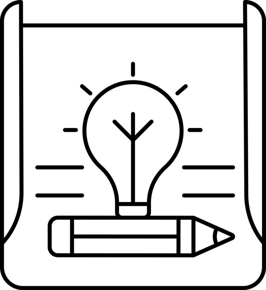 linea arte lampadina con matita su carta icona. vettore