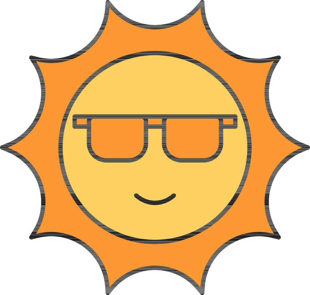 cartone animato sole indossare occhiali nel giallo e arancia colore. vettore