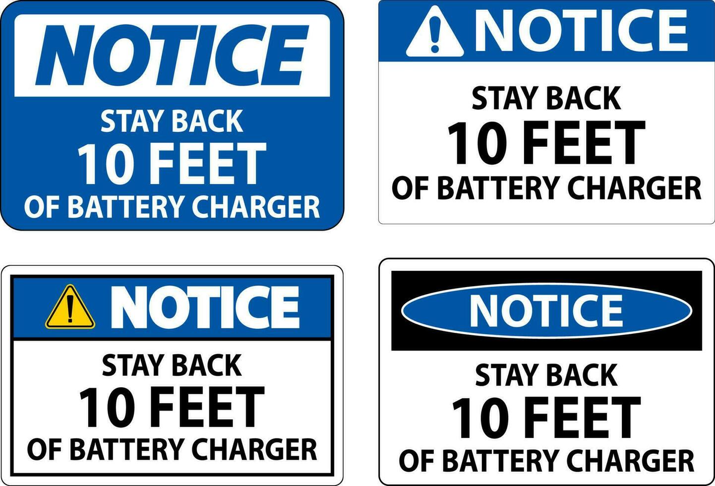 Avviso cartello restare indietro 10 piedi di batteria caricabatterie vettore