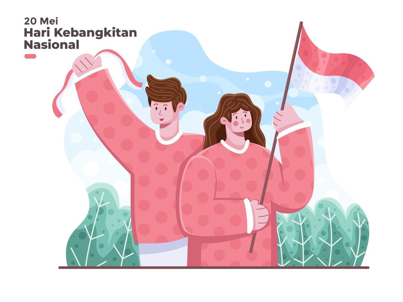 hari kebangkitan nasional indonesia 20 mei illustration traduci indonesia national awakening day 20 may illustration indipendenza indonesiana e celebrazione del giorno del risveglio illustrazione piatta vettore