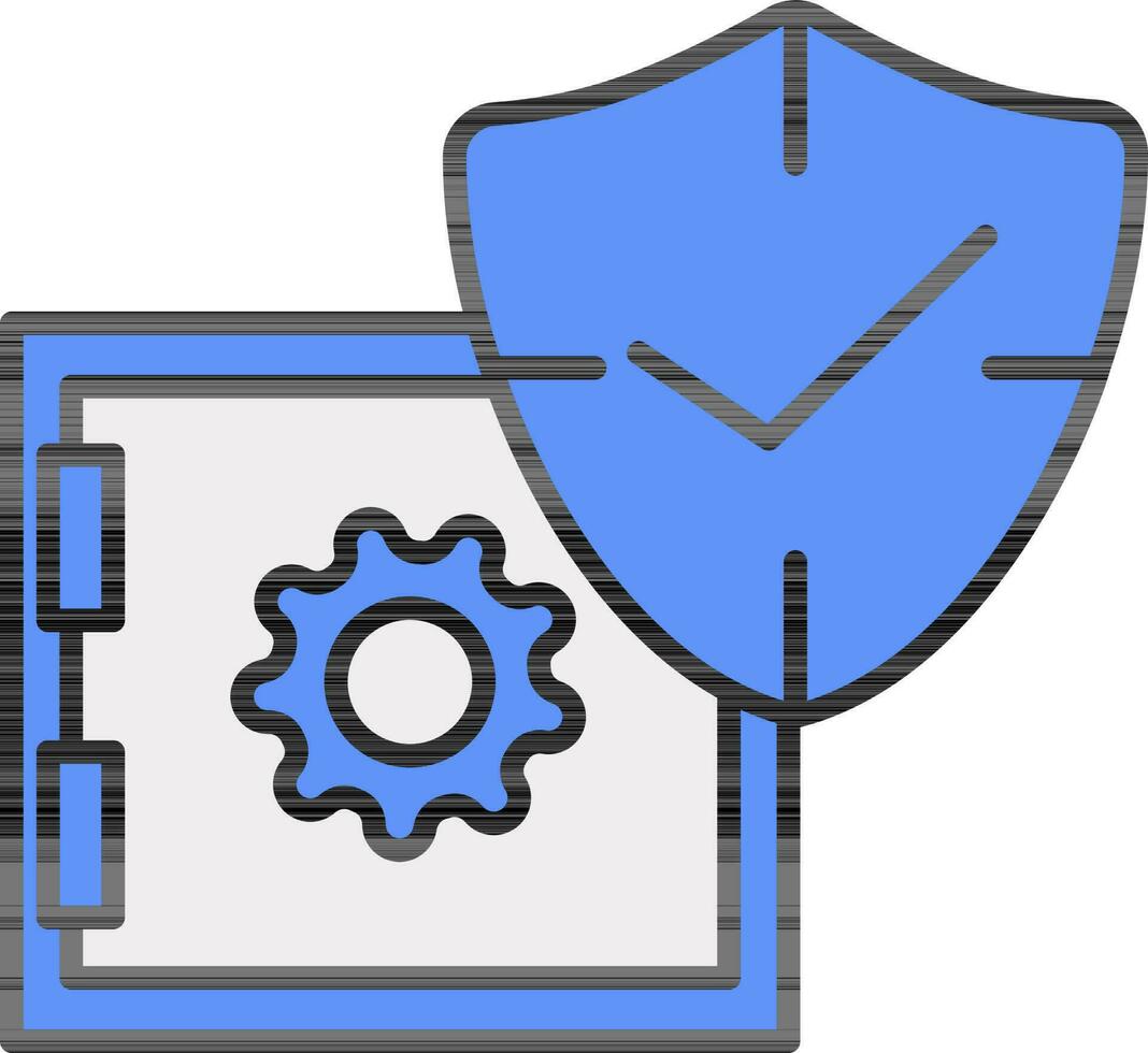 sicuro scatola con approvare scudo icona nel blu e grigio colore. vettore