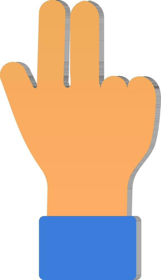 arancia e blu tre dito mano icona nel carta tagliare stile. vettore
