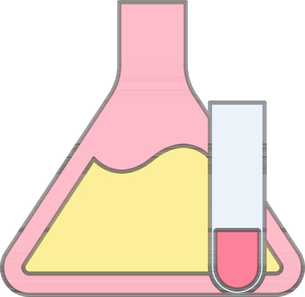 conico borraccia e test tubo icona nel rosa e giallo colore. vettore