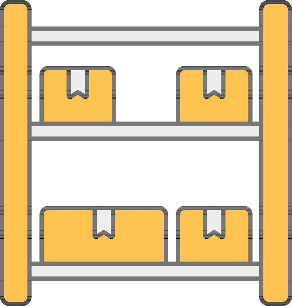 giallo e grigio colore scaffali con cartone scatole icona. vettore