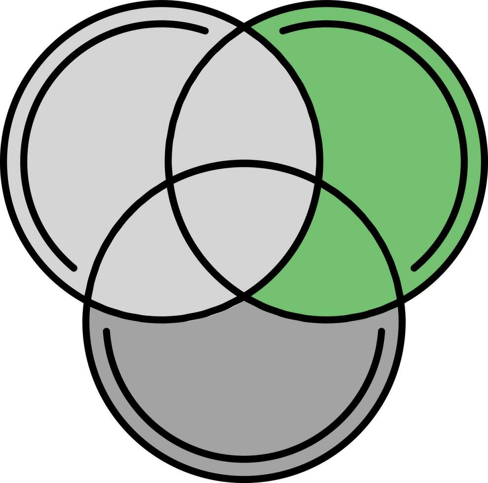 intersezione di tre cerchio icona nel verde e grigio colore. vettore