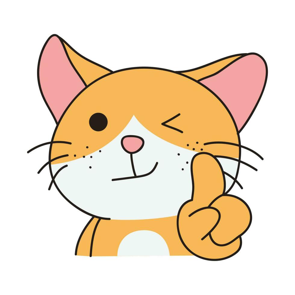 mano disegnato carino gatto etichetta isolato su bianca sfondo. carino arancia gatto illustrazione. carino gatto gattino, gattino, kawaii, chibi stile, emoji, carattere, etichetta, emoticon, Sorridi, emozione, mascotte. vettore