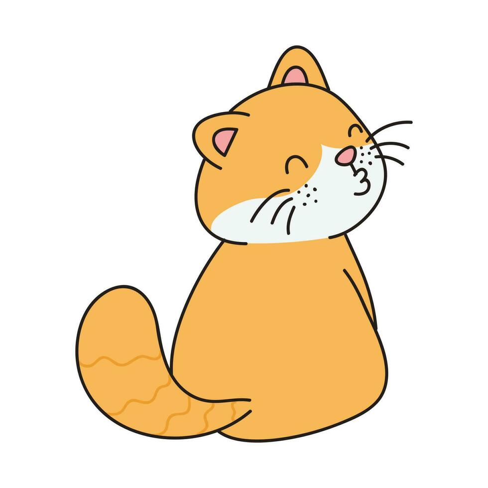 mano disegnato carino gatto etichetta isolato su bianca sfondo. carino arancia gatto illustrazione. carino gatto gattino, gattino, kawaii, chibi stile, emoji, carattere, etichetta, emoticon, Sorridi, emozione, mascotte. vettore